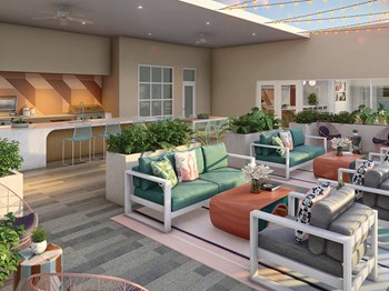 Outdoor lounge seating at Embark Apartments in Fremont CA